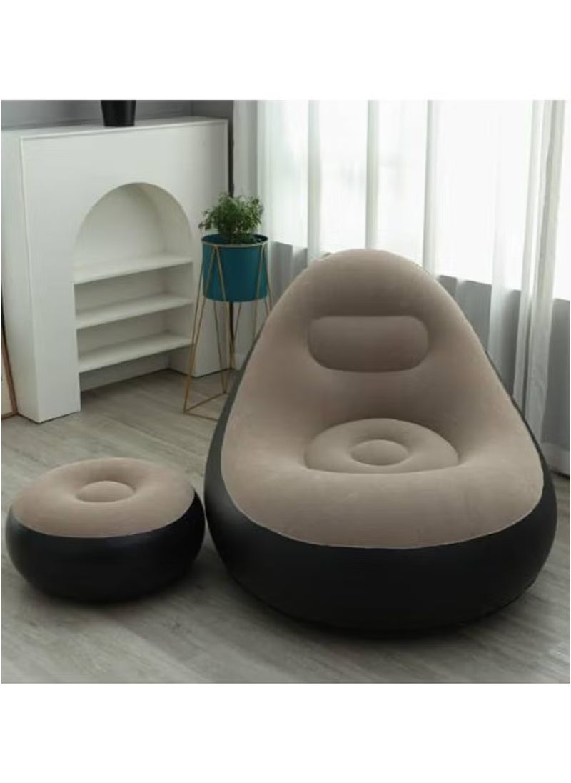 2-in-1 Inflatable Sofa Set with Footrest – Folding Portable Lazy Flocked Recliner Chair for Indoor & Outdoor Use | Comfortable Blow-Up Lounge Couch for Balcony, Backyard, Camping, Travel, Picnic & Small Spaces | Easy to Inflate & Store