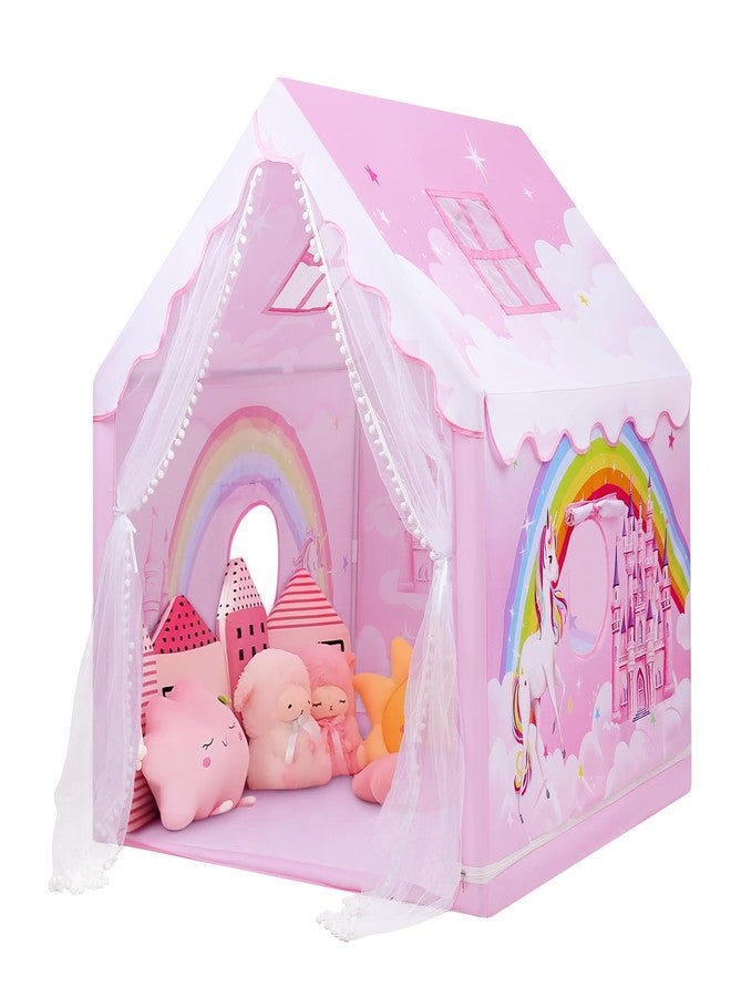 Decalsweet Kids Play Tent Pink Princess Tent for Girls, Large and Foldable Kids Playhouse with Windows, Portable and Lightweight Playtent Indoor &Outdoor for Gift to Toddlers - Image 1