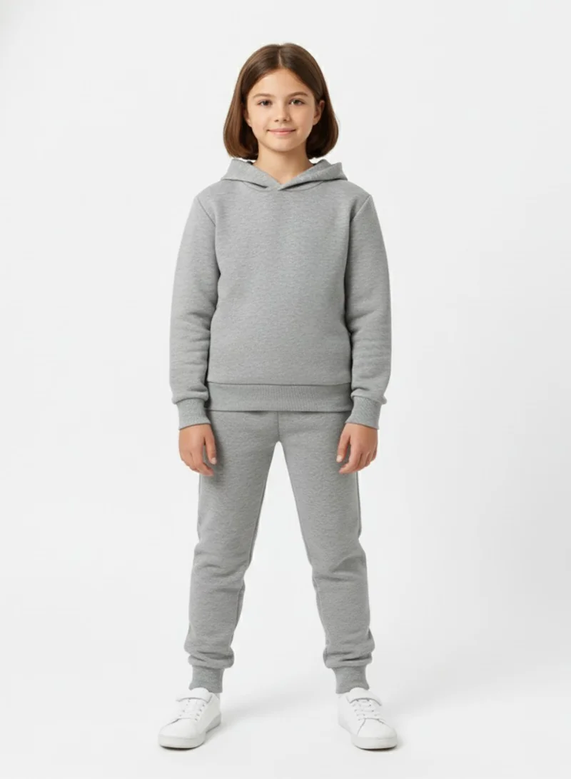 babyqlo Grey Winter Fleece Hoodie and Jogger Set for Unisex