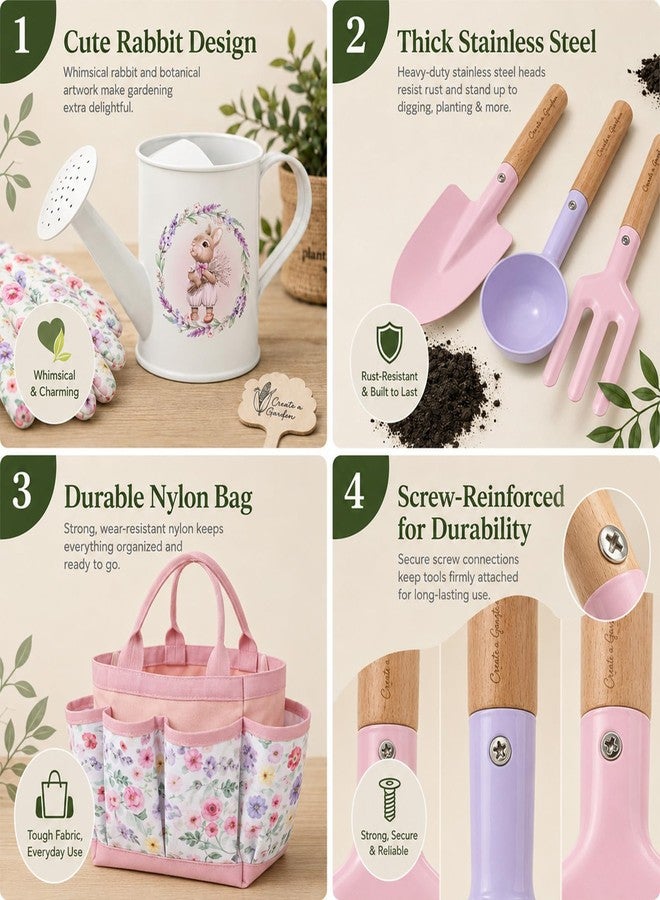 TUZT Kids Gardening Set Toys, 12PCS Garden Tool Kit for Kids and Toddlers with Tote Bag,Watering Can, Gloves, Shovel, Learning Outdoor Toys Gifts for Boys Girls Age 3-6 (Pink) - Image 5