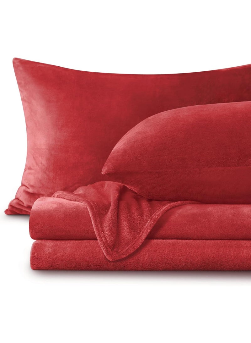BEDELITE Flannel Sheets Queen Size Red - Super Soft Fleece Sheets Set Fluffy Extra Plush, 4 Piece(Include Fitted Sheet, Flat Sheet, 2 Pillowcases) - Image 1