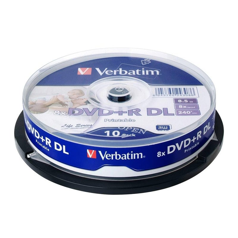 Verbatim 64308 8.5GB Blank Double Layer DVD+R DL 8X Speed IJP Ink Jet Printable White (Pack of 10 Disc Cake Box) - Image 5