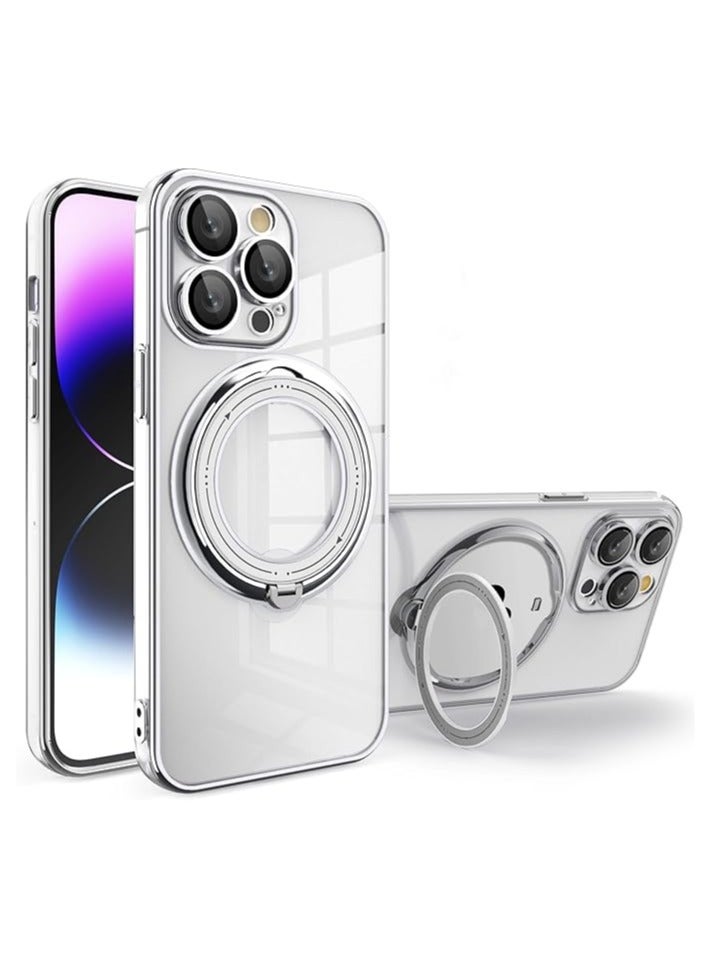 Clear Protective Case Compatible with iPhone 14 Pro with Clear Magnetic Holder, Clear Silicone Case Supports Wireless Charging Shockproof (Silver) 
