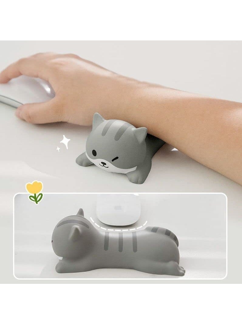 Captaintech Wrist Rest Support for Mouse Keyboard Computer Arm Rest for Desk Ergonomic Kawaii Office Supplies Slow Rising PU Mouse Pad Grey Cat - Image 2
