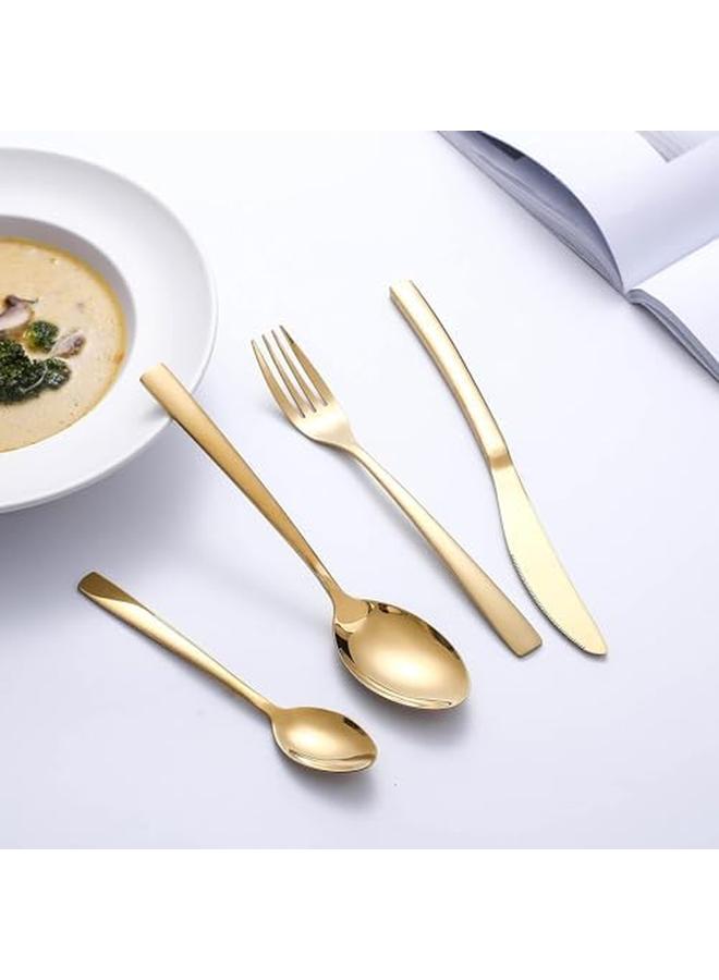 SKY-TOUCH Stainless Steel Cutlery Set 24 Piece Set Of Golden Tableware Western Style Kitchen Tableware Including Spoon Fork Knife Tea Spoon Golden - Image 3