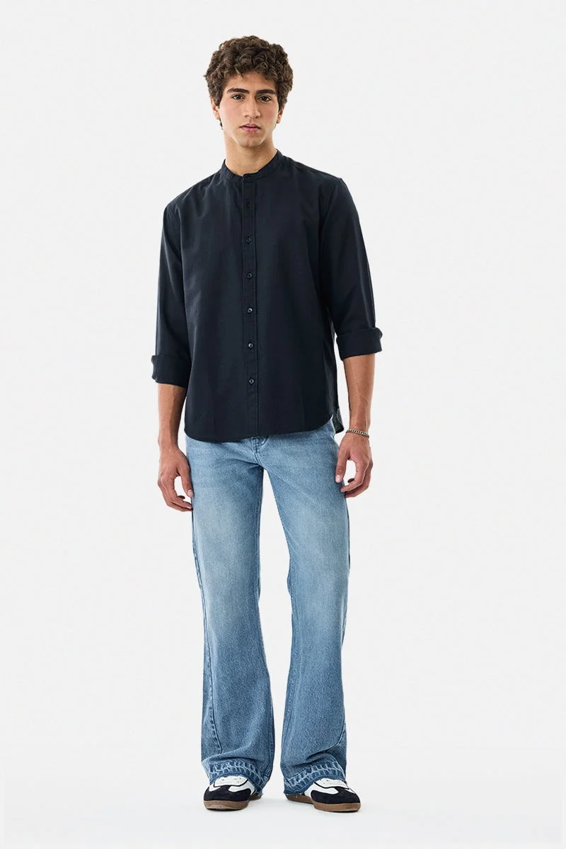 SNITCH Chinese Collar Linen Blend Shirt