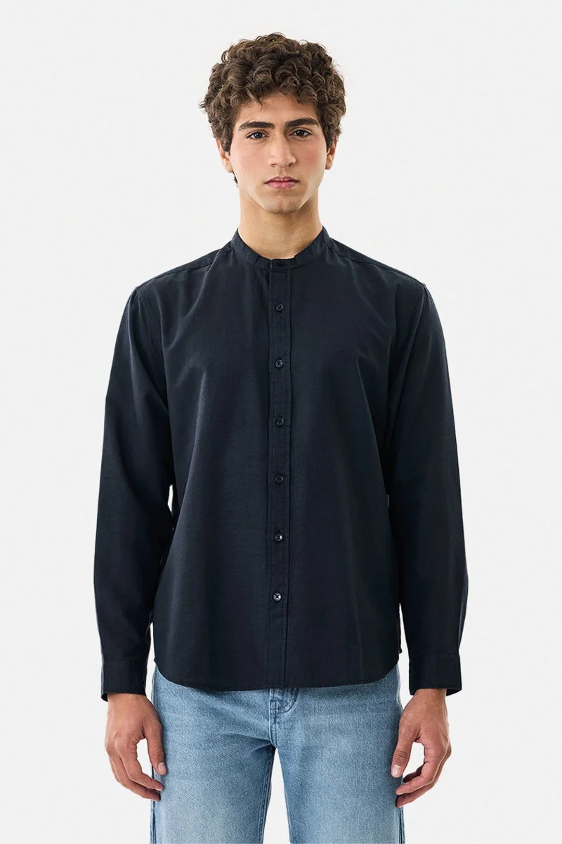 SNITCH Chinese Collar Linen Blend Shirt