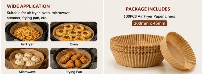 Air Fryer Paper 100pcs Round Disposable Liners Non Stick Oil Proof Heat Resistant Baking Paper for Air Fryer Oven Cooking - Image 5