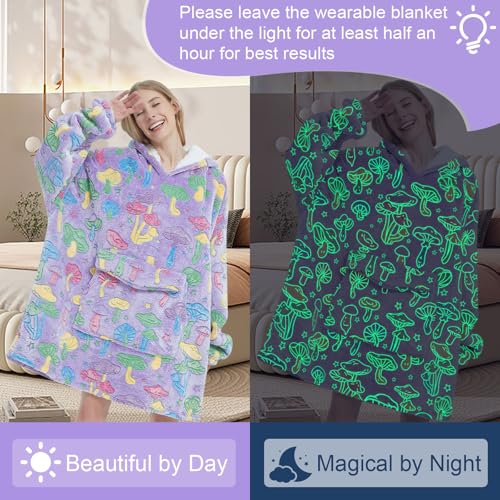 Fiosnow Glow in the Dark Mushroom Blanket Hoodies for Women and Men Adult Oversize Wearable Blanket Hoodies for Soft and Warm - Image 2