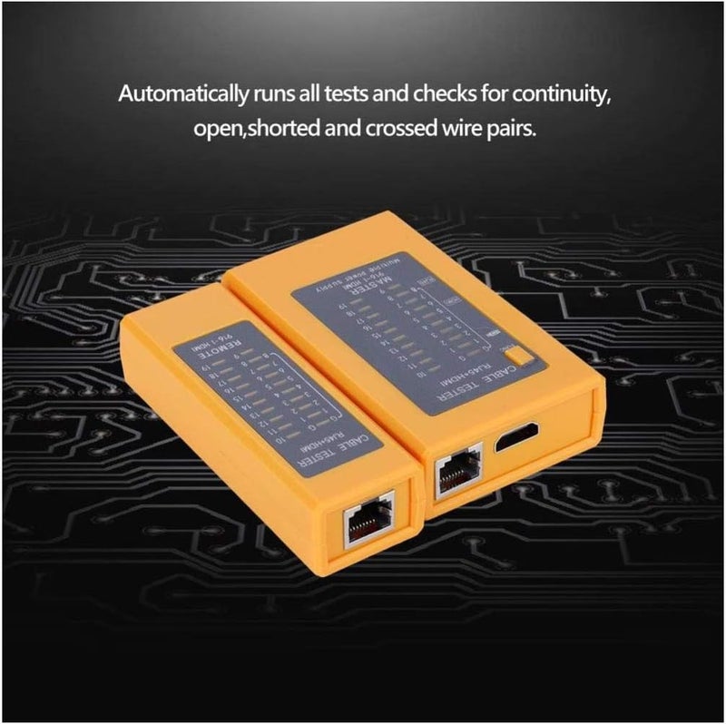 كلاراكو جهاز اختبار كابل HDMI من كلاركو، جهاز اختبار كابلات 8 مللي أمبير أصفر، جهاز اختبار RJ45 محمول باليد للاستمرارية، وأزواج الأسلاك المفتوحة والمقصرة والمتقاطعة - Image 3