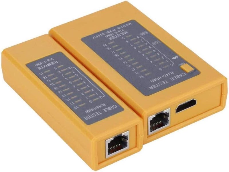 كلاراكو جهاز اختبار كابل HDMI من كلاركو، جهاز اختبار كابلات 8 مللي أمبير أصفر، جهاز اختبار RJ45 محمول باليد للاستمرارية، وأزواج الأسلاك المفتوحة والمقصرة والمتقاطعة - Image 1