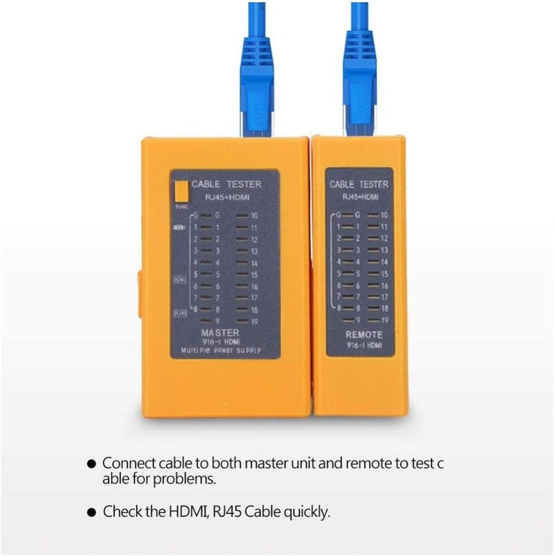 كلاراكو جهاز اختبار كابل HDMI من كلاركو، جهاز اختبار كابلات 8 مللي أمبير أصفر، جهاز اختبار RJ45 محمول باليد للاستمرارية، وأزواج الأسلاك المفتوحة والمقصرة والمتقاطعة - Image 2