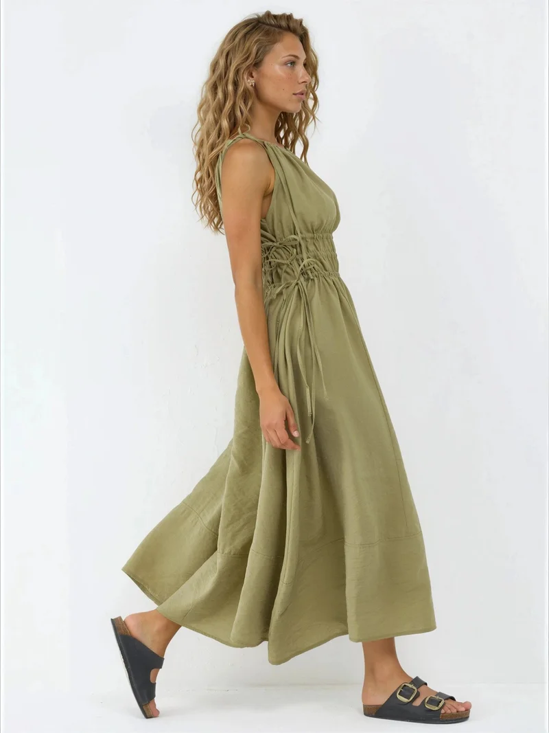 بوسيم BUSEM Ruched Strap Midi Dress