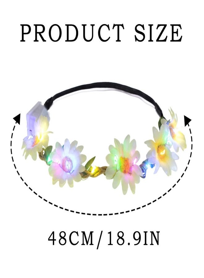 Foyte 4PCS Light Up Sunflower Headbands Daisy Floral Crown Hawaiian Headpieces Fairy Flower Hair Accessories for Summer Party (white,green,pink,blue, a) - Image 4