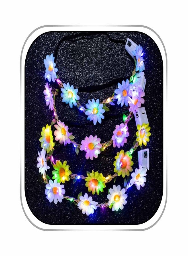 Foyte 4PCS Light Up Sunflower Headbands Daisy Floral Crown Hawaiian Headpieces Fairy Flower Hair Accessories for Summer Party (white,green,pink,blue, a) - Image 1