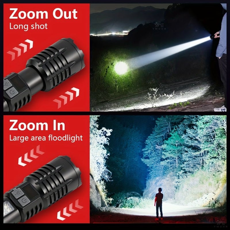 مصباح يدوي Xhp 50 LED قابل للتكبير بالتلسكوب و إعادة الشحن، أسود مع بطارية، 5 أوضاع - Image 4