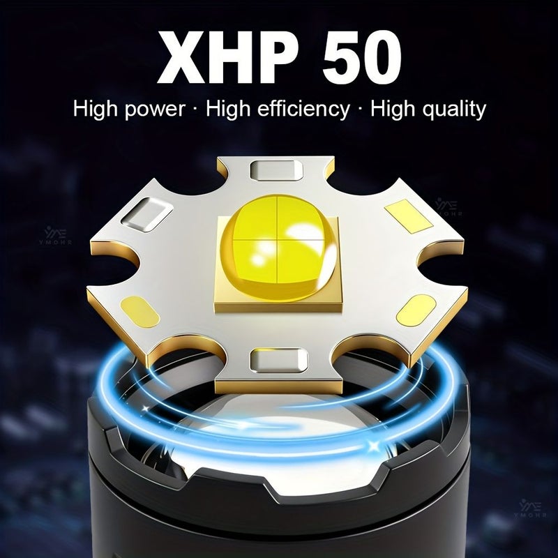مصباح يدوي Xhp 50 LED قابل للتكبير بالتلسكوب و إعادة الشحن، أسود مع بطارية، 5 أوضاع - Image 5