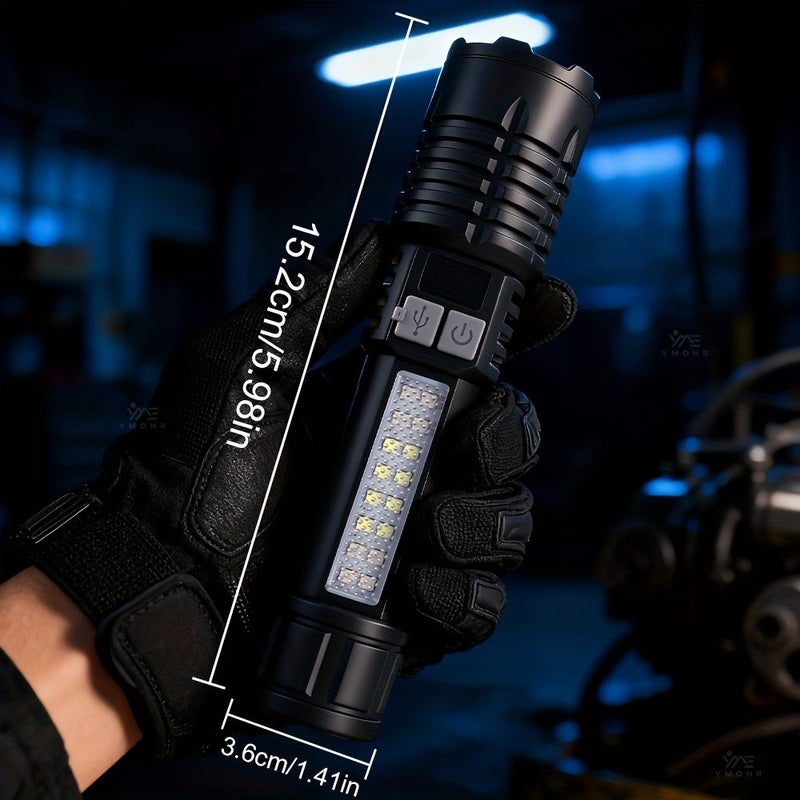 مصباح يدوي Xhp 50 LED قابل للتكبير بالتلسكوب و إعادة الشحن، أسود مع بطارية، 5 أوضاع - Image 3