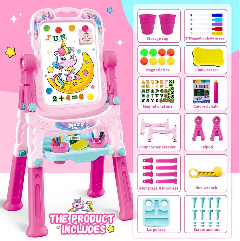 Hoarosall Art Easel for Kids, Adjustable Double-Sided Rotatable Magnetic White Black Drawing Board with Painting Accessories, Preschool Learning Toy for Girls 3-5 Years Old, Ideal Birthday Gift - Image 5