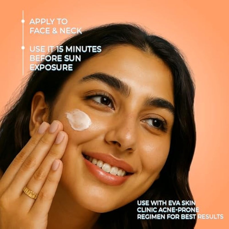 Eva Skin Clinic Acne-Prone Sunscreen SPF 50+ for Even Skin Tone, High UVA & UVB Protection, Lightweight, Non-Greasy, Non-Comedogenic, Breakout-Free, Suitable for Oily Skin, 40 ML - Image 5