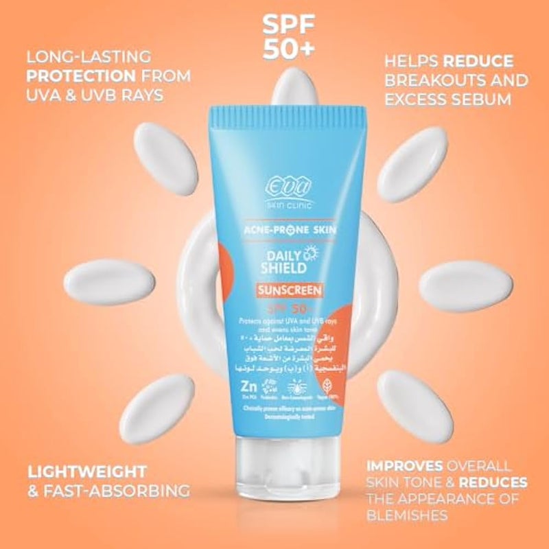 Eva Skin Clinic Acne-Prone Sunscreen SPF 50+ for Even Skin Tone, High UVA & UVB Protection, Lightweight, Non-Greasy, Non-Comedogenic, Breakout-Free, Suitable for Oily Skin, 40 ML - Image 2