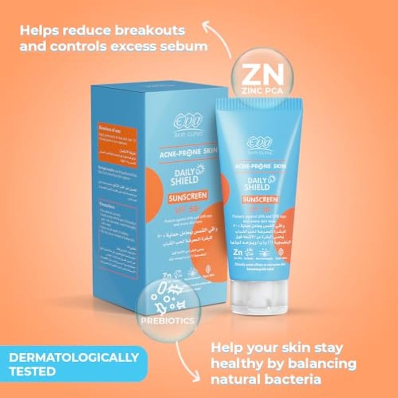 Eva Skin Clinic Acne-Prone Sunscreen SPF 50+ for Even Skin Tone, High UVA & UVB Protection, Lightweight, Non-Greasy, Non-Comedogenic, Breakout-Free, Suitable for Oily Skin, 40 ML - Image 4
