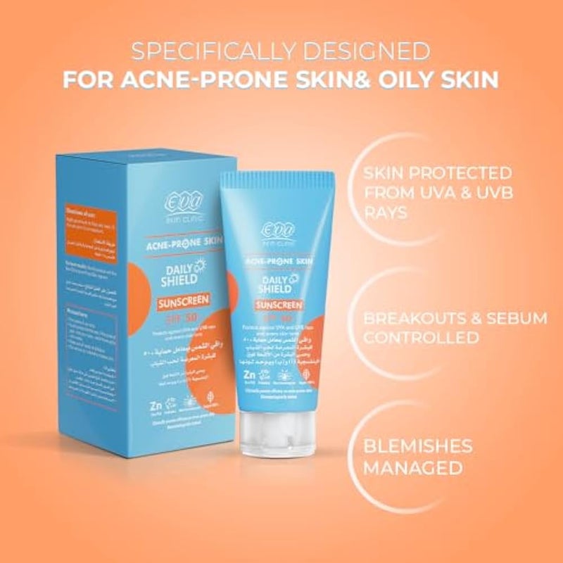 Eva Skin Clinic Acne-Prone Sunscreen SPF 50+ for Even Skin Tone, High UVA & UVB Protection, Lightweight, Non-Greasy, Non-Comedogenic, Breakout-Free, Suitable for Oily Skin, 40 ML - Image 3