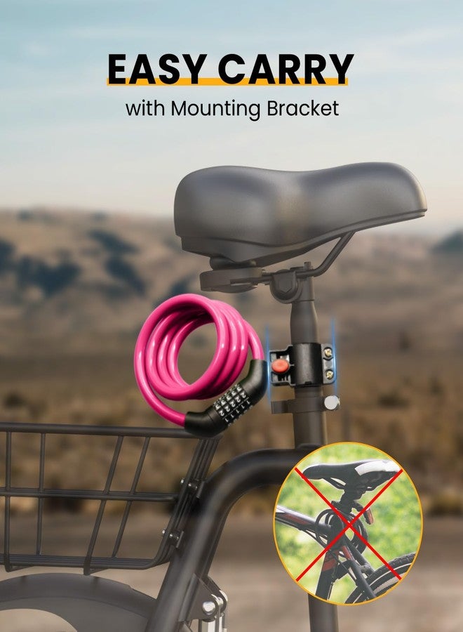 KEYSTP Bike Lock Cable with Combination,High Security 5-Digit Resettable Combination Bicycle Lock Anti-Theft, Scooter Lock with Mounting Bracket for Bikes and Scooters(Pink) - Image 3
