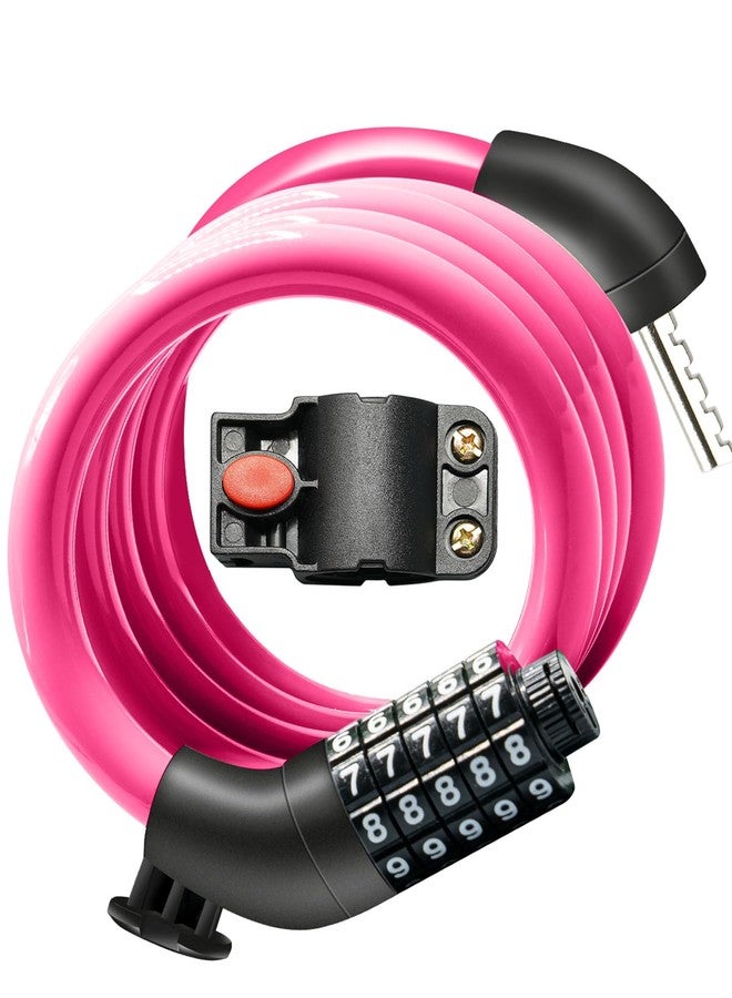 KEYSTP Bike Lock Cable with Combination,High Security 5-Digit Resettable Combination Bicycle Lock Anti-Theft, Scooter Lock with Mounting Bracket for Bikes and Scooters(Pink) - Image 1