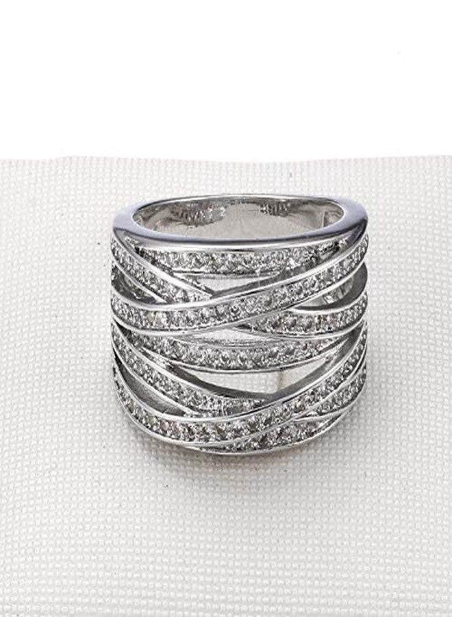 Double Fair Intertwined Crossover Statement Ring Wedding Bands for Women Micro Pave CZ Cocktails Size 5-10 - Image 3