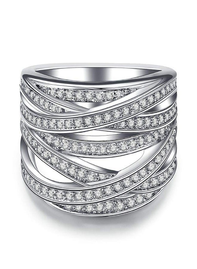 Double Fair Intertwined Crossover Statement Ring Wedding Bands for Women Micro Pave CZ Cocktails Size 5-10 - Image 1