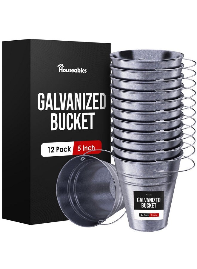 Houseables Metal Bucket, Galvanized Bucket, Metal Pail, Small Pail, Mini Tin Container, with Handle, for Party, Favors, Crafts, Candy, Flower, Paint, Children, Decorative, Silver, Little, 5 Inch, 12 Pack Bulk - Image 1