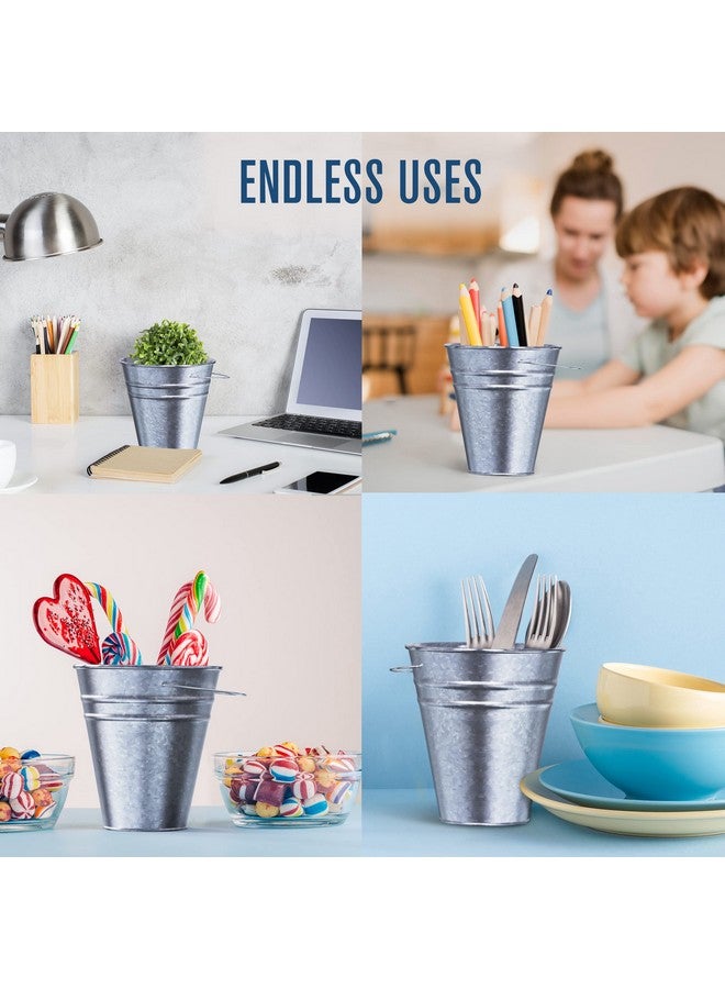 Houseables Metal Bucket, Galvanized Bucket, Metal Pail, Small Pail, Mini Tin Container, with Handle, for Party, Favors, Crafts, Candy, Flower, Paint, Children, Decorative, Silver, Little, 5 Inch, 12 Pack Bulk - Image 4
