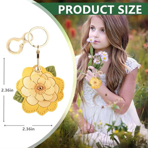 BORKUANA Leather Keychain Holder Case Compatible with AirTag,Cute Protective Cover with Keyring,Anti-Scratch Finder GPS Tracker Case for Wallet Keys,bag,pets(Camellia B) - Image 2