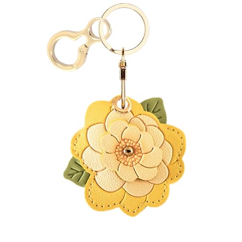 BORKUANA Leather Keychain Holder Case Compatible with AirTag,Cute Protective Cover with Keyring,Anti-Scratch Finder GPS Tracker Case for Wallet Keys,bag,pets(Camellia B) - Image 1