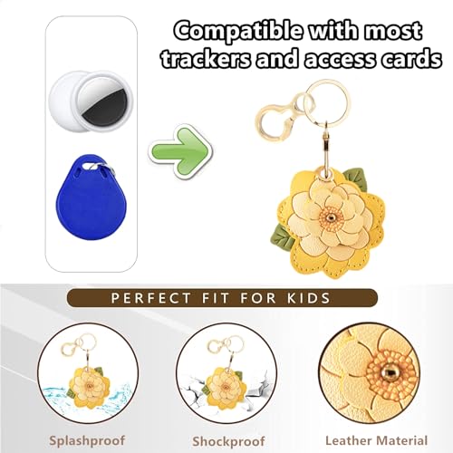BORKUANA Leather Keychain Holder Case Compatible with AirTag,Cute Protective Cover with Keyring,Anti-Scratch Finder GPS Tracker Case for Wallet Keys,bag,pets(Camellia B) - Image 4