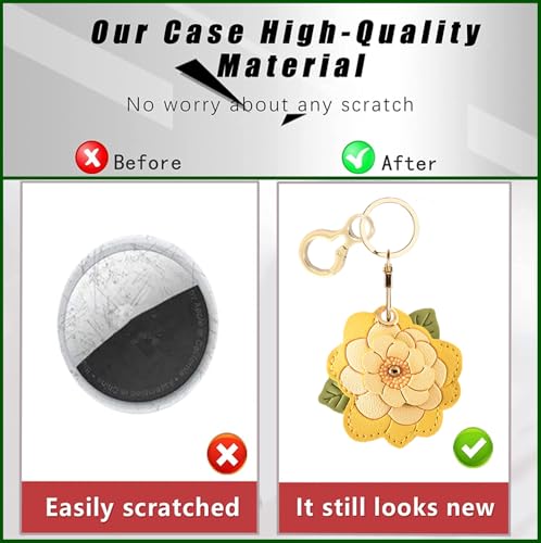 BORKUANA Leather Keychain Holder Case Compatible with AirTag,Cute Protective Cover with Keyring,Anti-Scratch Finder GPS Tracker Case for Wallet Keys,bag,pets(Camellia B) - Image 3