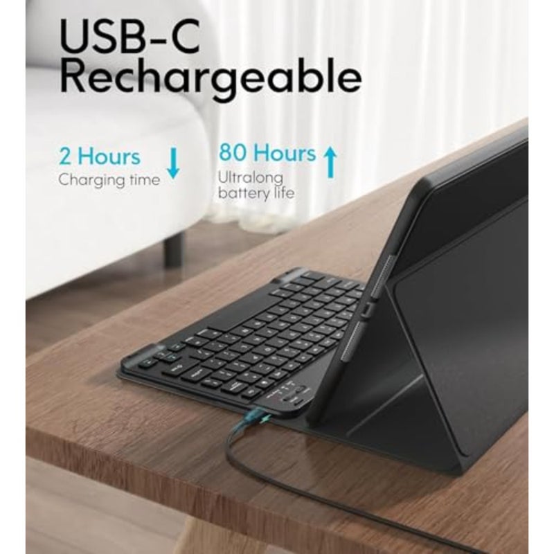 English Keyboard Case for Samsung Galaxy Tab S10 Lite/S10 FE/S9 FE/S9, 1 pc, tablet users, premium PU leather, typing efficiency protection, black, detachable wireless design with mouse, pencil holder multi-angle stand - Image 3