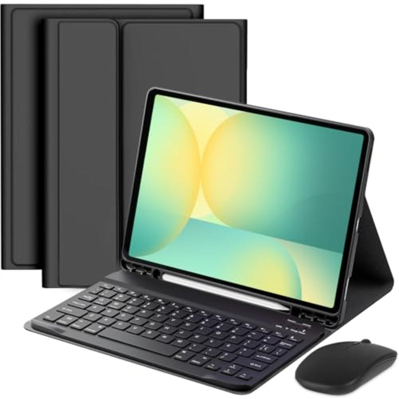 English Keyboard Case for Samsung Galaxy Tab S10 Lite/S10 FE/S9 FE/S9, 1 pc, tablet users, premium PU leather, typing efficiency protection, black, detachable wireless design with mouse, pencil holder multi-angle stand - Image 1