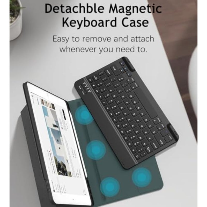 English Keyboard Case for Samsung Galaxy Tab S10 Lite/S10 FE/S9 FE/S9, 1 pc, tablet users, premium PU leather, typing efficiency protection, black, detachable wireless design with mouse, pencil holder multi-angle stand - Image 4