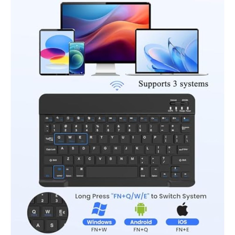 English Keyboard Case for Samsung Galaxy Tab S10 Lite/S10 FE/S9 FE/S9, 1 pc, tablet users, premium PU leather, typing efficiency protection, black, detachable wireless design with mouse, pencil holder multi-angle stand - Image 5