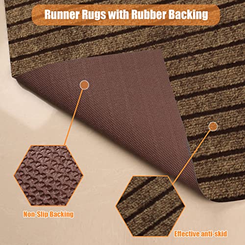 Weidear Hallway Runner Rug with Rubber Backing, Laundry Room Rug Non Slip, Washable Outdoor Indoor Rug Carpet Runner, Customized Area Rugs Mat for Entryway, Balcony, Deck-2FT x 6FT, Brown Stripe - Image 3