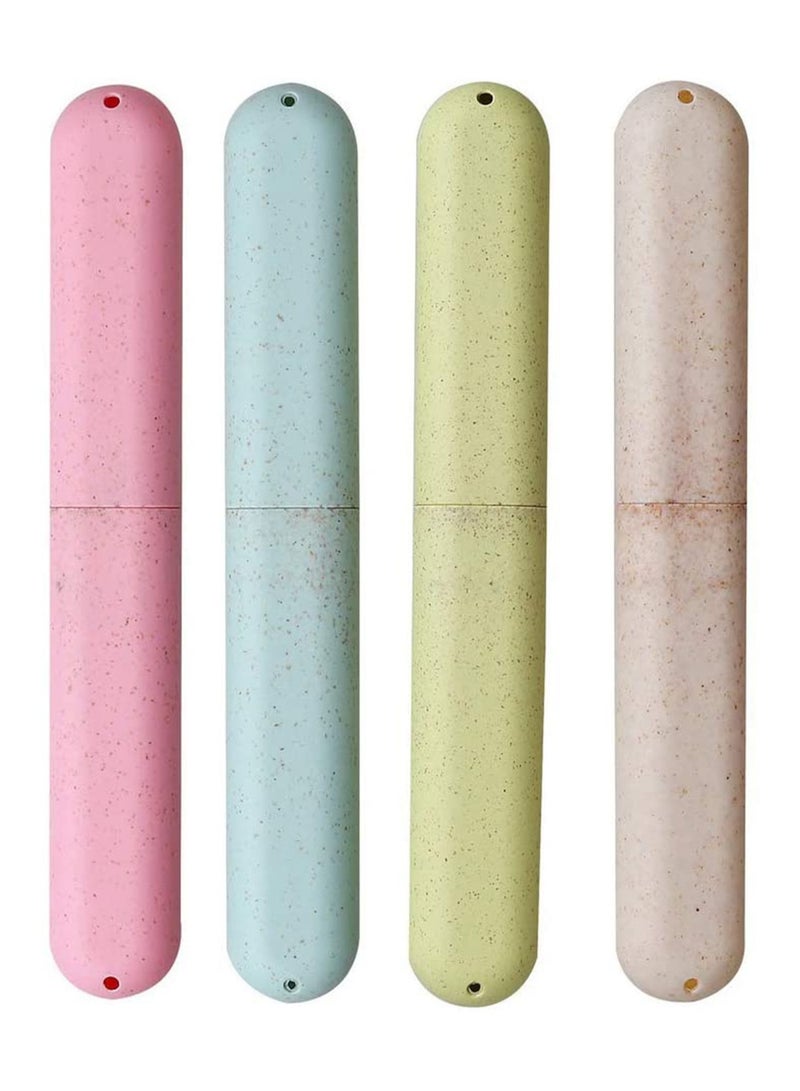 SYOSI 4 Pcs Travel Toothbrush Case Portable Toothbrush Storage Case Eco-Friendly Wheat Straw Toothbrushes Cover Case for Travel Camping School - Image 1