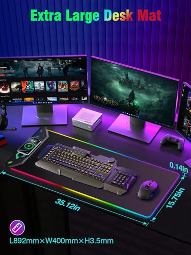 HiWe Gaming Mouse Pad RGB 35x158 Large Keyboard Desk Mat with Magnetic Wireless Charging for iPhone 24 Light Effects NonSlip Base Waterproof UltraSmooth Surface with Adapter Black - Image 3