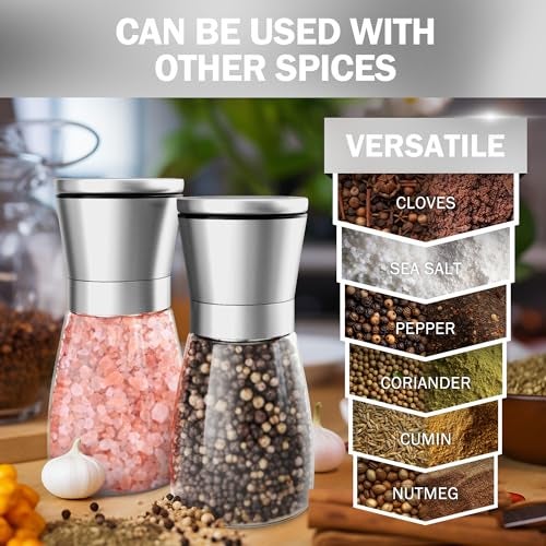 HOME EC Original Stainless Steel Salt or Pepper Grinder 1pk - Adjustable Ceramic Sea Salt Grinder or Pepper Mill - Tall Glass Spice Shaker - Spice Mill w/EBook - Image 4
