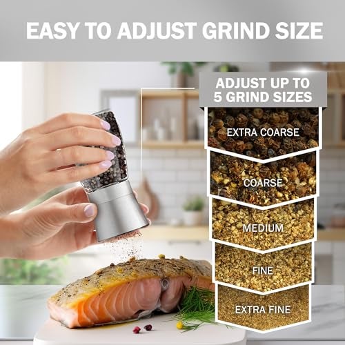HOME EC Original Stainless Steel Salt or Pepper Grinder 1pk - Adjustable Ceramic Sea Salt Grinder or Pepper Mill - Tall Glass Spice Shaker - Spice Mill w/EBook - Image 3