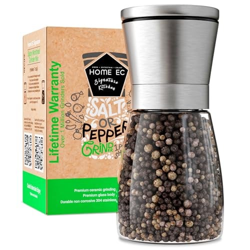 HOME EC Original Stainless Steel Salt or Pepper Grinder 1pk - Adjustable Ceramic Sea Salt Grinder or Pepper Mill - Tall Glass Spice Shaker - Spice Mill w/EBook - Image 1