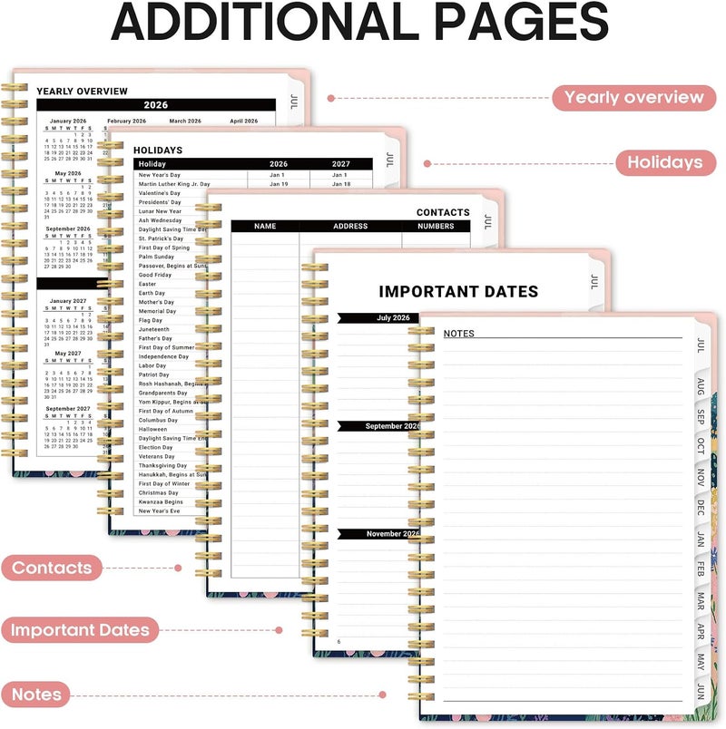 Taja Planner 2026-2027, Academic Year Weekly and Monthly Calender Planner, from Jul 2026 - Jun 2027, Spiral Bound School Planning Book, Perfect for Teacher, Student, Women & Men, A5 (6.3" x 8.5"), Meadow - Image 5