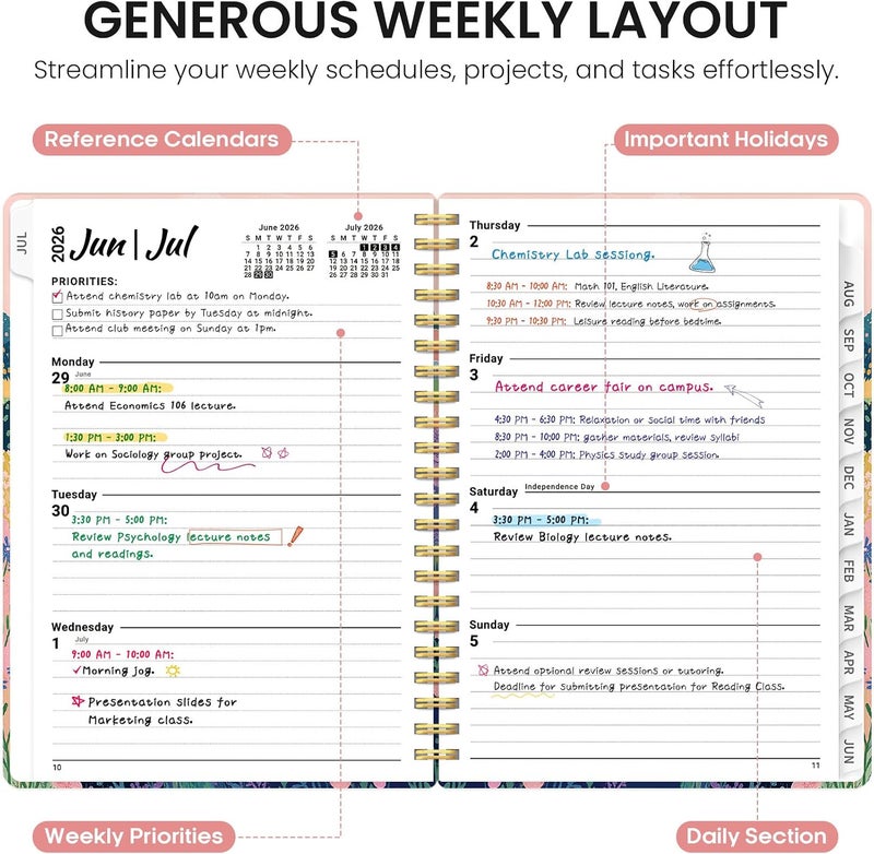 Taja Planner 2026-2027, Academic Year Weekly and Monthly Calender Planner, from Jul 2026 - Jun 2027, Spiral Bound School Planning Book, Perfect for Teacher, Student, Women & Men, A5 (6.3" x 8.5"), Meadow - Image 3