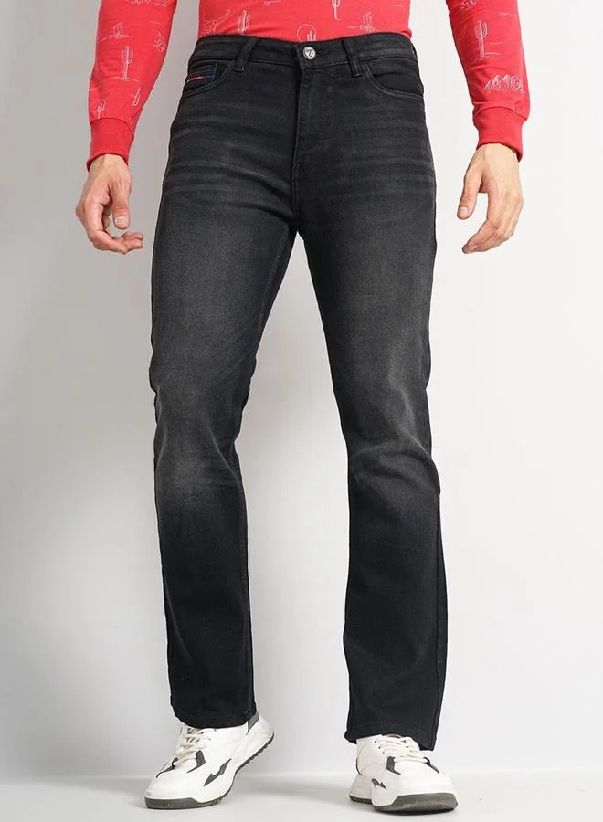 The Indian Garage Co The Indian Garage Co Men Black Mid Rise Regular Fit Faded Jeans